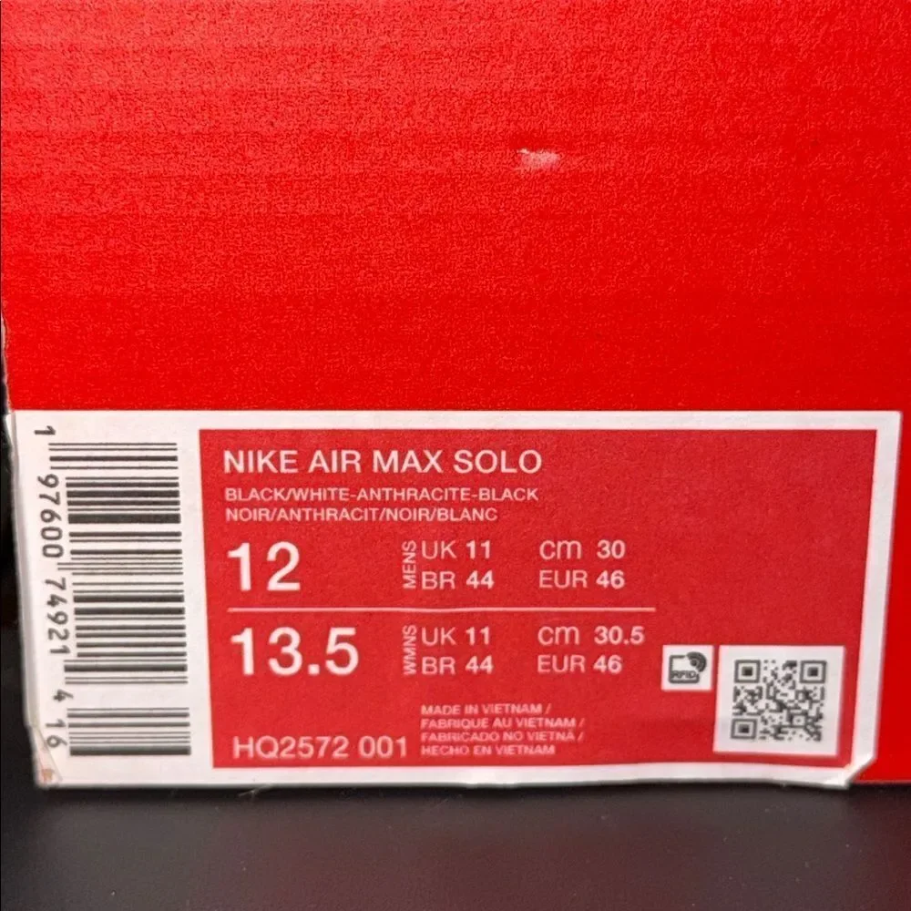Nike Air Max Solo Black White HQ2572-001 Men’s Size 12